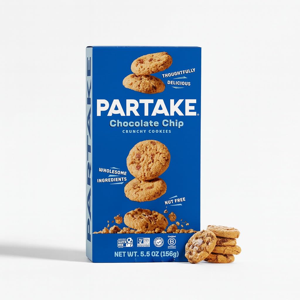 Product image of Partake Foods Chocolate Chip Crunchy Cookies Vegan Gluten Free Free of Top 8 Allergens 15 Cookies Each 5.5